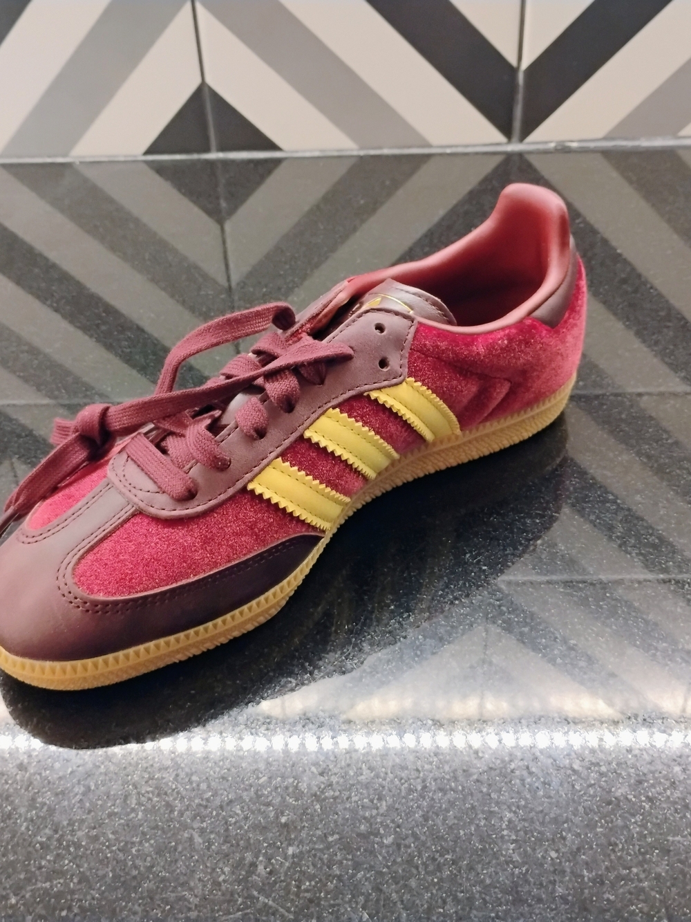 Limited Release...Adidas Samba Burgundy and Gold Velvet/Leather Sneakers - Picture 5 of 6